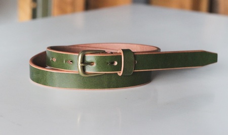 【minca】細幅20mmベルト/32インチ  栃木レザーの希少な「ハーネスレザー」使用の贅沢な1枚革のレザーベルト/オリーブ/HL-B04/OLIVE【小物 ファッション 人気 おすすめ 】