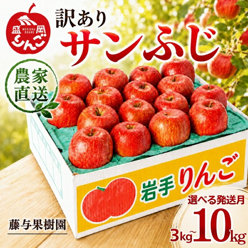 【ふるさと納税】 【先行予約】 訳あり りんご サンふじ 3kg 5kg 10kg 果物 選べる発送月 くだもの フルーツ 林檎 リンゴ 産地直送 新鮮 旬 国産 冬 規格外 不揃い 傷 訳アリ わけあり 岩手県 盛岡市 東北 岩手 盛岡 藤与果樹園