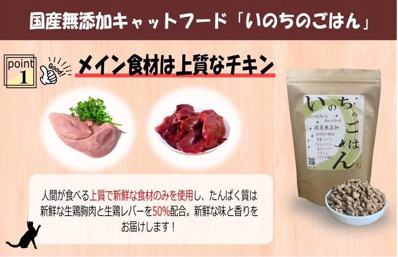 国産無添加 キャットフード 500g「いのちのごはん」タンパク質 50％配合タイプ【猫 ねこ ペットフード チキン 手作り ヒューマングレード 国産】 099H3600