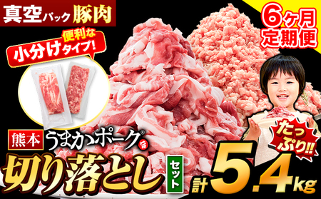 【6ヶ月定期便】 豚肉 うまかポーク 切り落とし&ミンチ ハーフセット 5.4kg 《申し込み翌月から発送》 