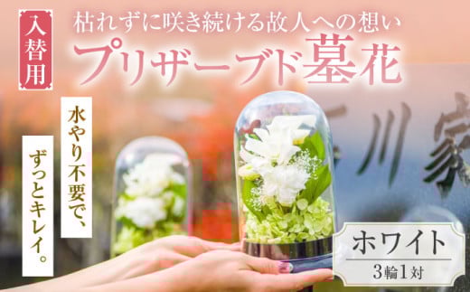 入替用 プリザーブド 墓花 （ぼか） ホワイト 3輪 1対【プリフラ・sayumi】 [AKDG002]