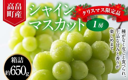 
            2024年 山形県 高畠町産 シャインマスカット 秀 約650g(1房) 2024年12月中旬から順次発送 年内お届け クリスマス 年末 ぶどう ブドウ 葡萄 マスカット 大粒 種なし 高級 くだもの 果物 フルーツ 産地直送 農家直送 数量限定 贈答 ギフト F21B-279
          