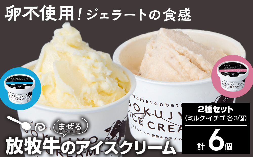 放牧牛 アイスクリーム 2種（ミルク・イチゴ　各3個）計6個 【池田牧場】
