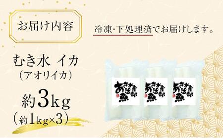 むきあおりいか 約3kg (1kg×3) 下処理済 冷凍 小分け【水イカ アオリイカ いか イカ イカ刺身 刺身 いかソーメン 天ぷら 香川県 讃岐 さぬき】