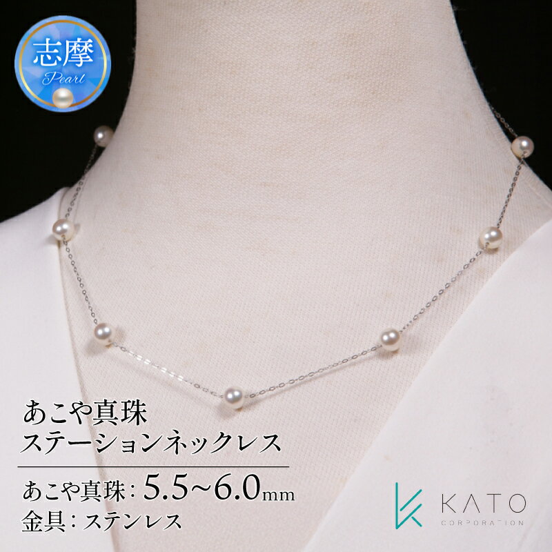 【ふるさと納税】 真珠 ネックレス パール 5.5mm ~ 6mm アクセサリー 伊勢志摩 志摩市 三重県 アコヤ真珠 ジュエリー 金具 あこや真珠 ステーションネックレス アレルギー カジュアル おすすめ 記念日 プレゼント 贈答 / あこや真珠 ステーションネックレス