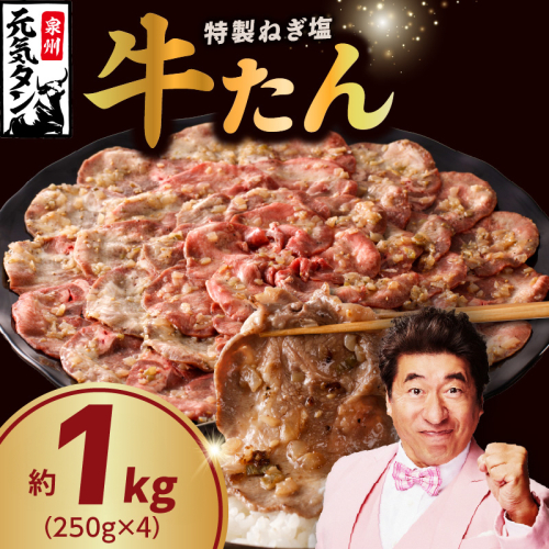 【定期便】 特製 牛たん 1kg 全4回【毎月配送コース 小分け 250g×4P ねぎ塩 牛タン 牛肉 焼肉用 薄切り 訳あり サイズ不揃い】 099Z463