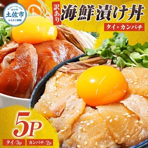 訳あり 海鮮漬け丼 セット タイ3P・カンパチ2P 計5パック 漬け丼 漬け 魚 海鮮 海鮮丼 醤油漬け 訳アリ わけあり 不揃い 規格外 人気 白身魚 食べ比べ 魚 冷凍【企業組合　宇佐もん工房】 [BQAB026]