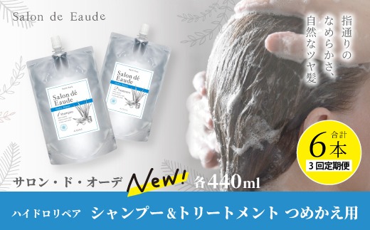 3回 定期便 サロン・ド・オーデ ハイドロリペア シャンプー ＆ トリートメント つめかえ用 各 440ml 2個セット 合計 6個 ダメージ補修 ボトル 液体 アロインス製薬 美容 美容品 化粧品 高知 高知県 四万十 四万十市 しまんと 26-105