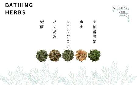 ミックス　ハーブ　入浴剤　１箱（５包入）×１個／ウエルネスフーズUDA　薬草　大和当帰　ゆず　レモングラス　どくだみ　紫蘇　よもぎ　アップルミント　セイタカアワダチソウ　生姜　風呂　奈良県　宇陀市