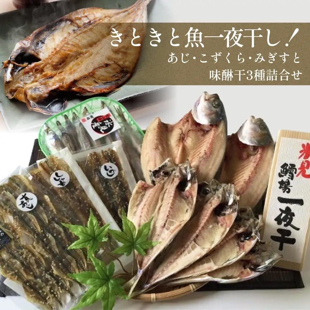 氷見産きときと魚一夜干し！あじ・こずくら・みぎすと味醂干3種詰合せ　| 干物 みりん干し アジ こずくら みぎす 産地直送 干物セット 国産 富山 人気 詰め合わせ 旬 新鮮 おつまみ おかず 簡単調理 焼魚 冷凍 
