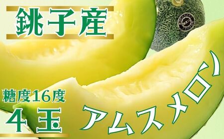 銚子産 アムスメロン 4玉(1玉約1.45〜1.7kg未満)  弥兵衛のアムスメロン メロン 糖度16度 メロン メロン