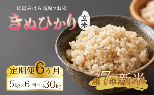 《令和7年新米》【6か月定期便】きぬひかり 玄米5kg  お米 米 精米 ごはん ご飯 広島県 三原市 220022