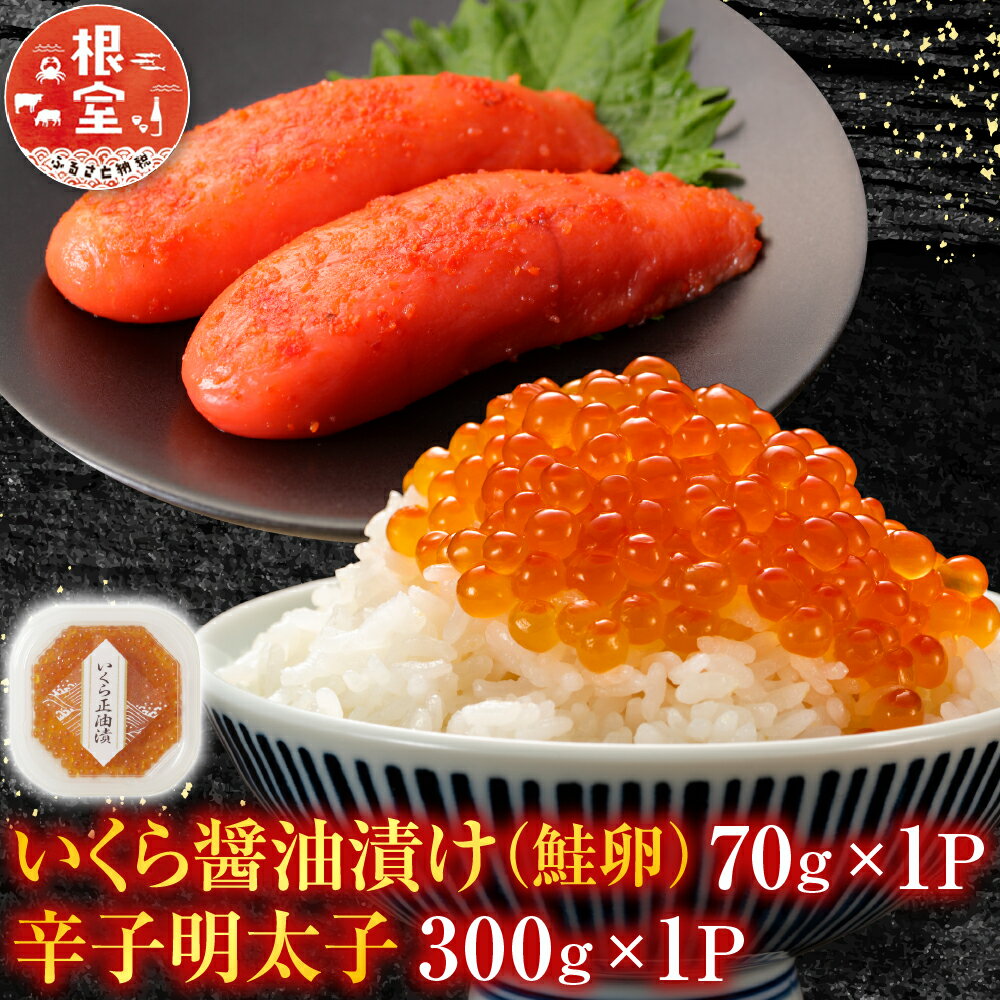 【ふるさと納税】【12月10日決済確定分まで年内配送】 根室海鮮市場 ＜直送＞ いくら醤油漬け ( 鮭卵 ) 70g × 1P、辛子明太子 300g × 1P からし明太子 辛子めんたいこ からしめんたいこ 明太子 めんたいこ イクラ 醤油 醤油漬 魚卵 グルメ 海鮮 ご飯のお供 北海道 G-28063