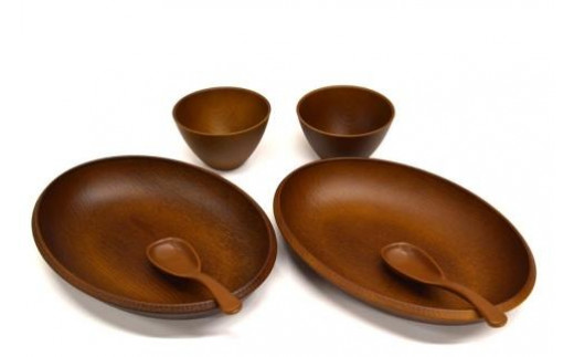 こもれび 木目調プレート&スープボール＆スプーンBRセット 【TN93】