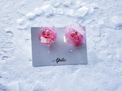 シーリーフフラワーのイヤリング（ピンク）| イヤリング アクセサリー ハンドメイド かわいい おしゃれ 兵庫県 上郡町