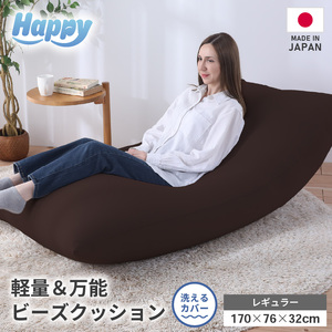 【ダークブラウン】ソファにもベッドにも◎軽量＆万能ビーズクッション｜ハッピーレギュラー / 椅子 インテリア 雑貨 クッション しっかり生地 少し固め カラバリ リラックス 手作り 国産 [aw055-e003_01]