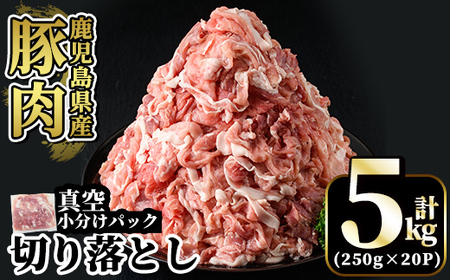 A5-033-D 国産！鹿児島県産豚肉切り落とし真空小分け 250g×20P(計5kg)【肉の豊楽】霧島市 豚肉 ぶたにく 豚 小分け 切り落とし 真空パック 切落し 冷凍 5kg