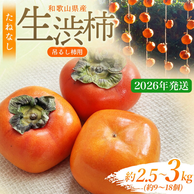 【ふるさと納税】甘さが違う！とっても甘くなる生渋柿（平たねなし柿）吊るし柿用 T字枝or吊るしクリップ付 約2.5～3kg 約9～18個 10月下旬～順次発送(日付指定不可)