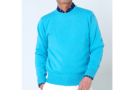 日本製 カシミヤ100% クルーネック ターコイズブルー Sサイズ [2617]