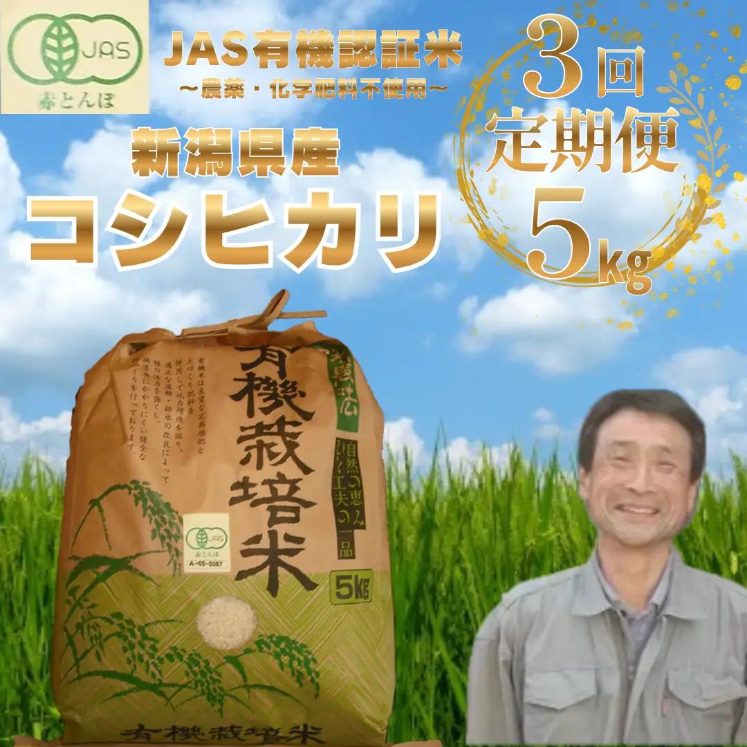 【令和8年産新米予約】【3か月定期便】JAS有機認証米 コシヒカリ 5kg×3回 新潟県 米 こめ コメ 白米 精米 さいとう農園 新米 新米予約 令和８年度産10月中旬より順次発送 1G05056