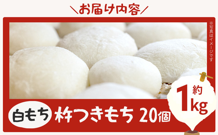 餅【白もち 杵つき餅】予約受付 20個 約1kg 自家製米 ヒヨクモチ 【11月上旬より順次出荷予定】