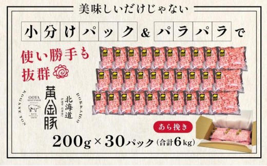 ＜1月発送＞＜黄金豚＞ブランドポーク 北海道 豚ひき肉 あら挽き 200g 30パック 計6kg | 伊達産 黄金豚 三元豚 ミンチ 挽肉 お肉 小分け ハンバーグ 餃子 カレー 大矢 オオヤミート 