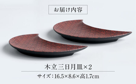 【美濃焼】 PITCH BLACK 木立三日月皿 レッド プレート ペア セット  多治見市 / 丸健製陶[TAY058]