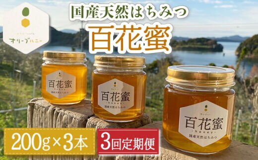 
										
										【3回定期便】百花蜜 国産天然はちみつ 200g × 3本〈嬉しい贈答箱入り！〉【オリーブハニー】 [OCG006]
									