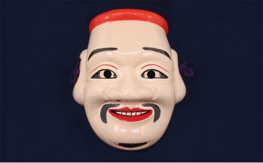 
            [№5615-0066]備中神楽面桐一刀彫　事代主の命　伯泉作
          