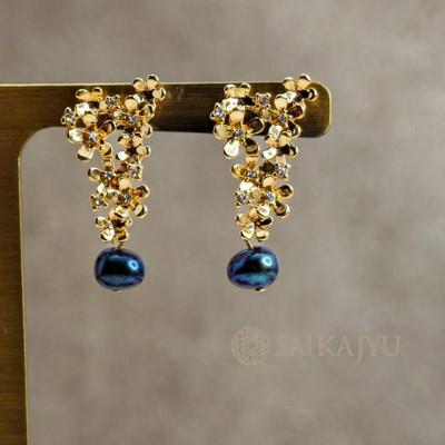 ふるさと納税 川口市 淡水パールイヤリング「花束」ゴールド