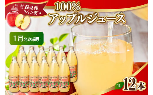 【2025年1月発送】青森県産完熟100％りんごジュース1L×12本(6本×2箱)