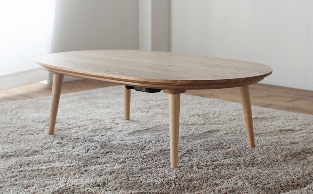 
            くりの楕円突板こたつ （幅120cm・フラットヒーター付・国産栗材突板・ウレタン塗装） ／ 炬燵 こたつ コタツ テーブル 机 木製 インテリア 家具 家電 暖房 フラットヒーター 防寒 リビング 日本製 福岡県 柳川市
          