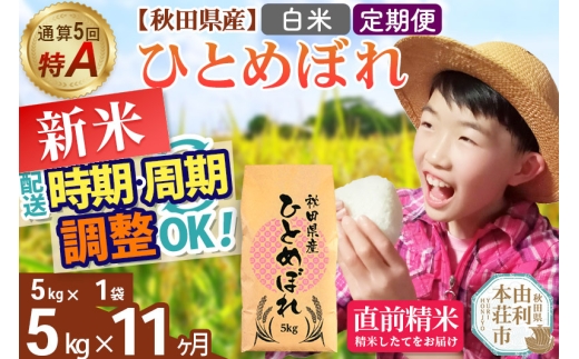 《定期便11ヶ月》令和7年産 【白米】通算5回特A 秋田県産ひとめぼれ 計5kg (5kg×1袋) お届け周期調整 隔月もOK