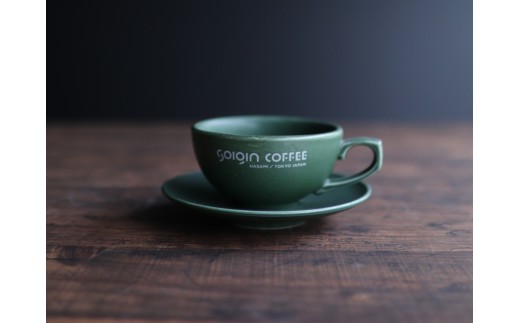【有田焼】SOIGIN COFFEE　ロゴ入りラテカップ&ソーサーセット（グリーン）＋ドリップバッグ5個
