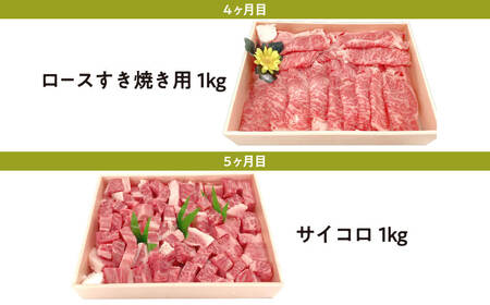 定期便 近江牛ロース満喫コース（5回）  サーロイン1kg,厚切り1kg,ブロック1kg,すき焼き1kg,サイコロ1kg　CO05　肉の大助  東近江