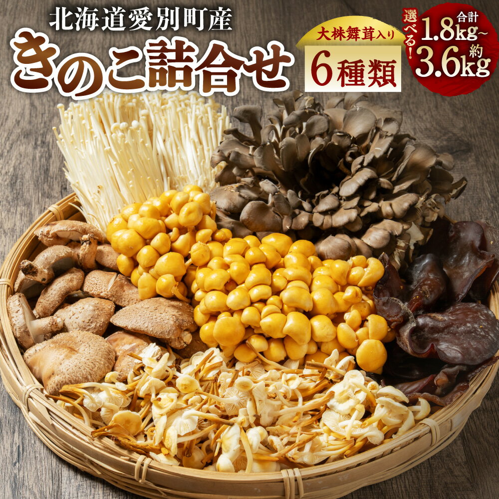 【ふるさと納税】＜選べる内容量＞【大株まいたけ入り】きのこ詰合せ（まいたけ、椎茸、えのき茸、なめこ、えぞゆきのした、きくらげ） 6種類セット【大】 計約1.8kg / 計約3.6kg きのこ キノコ 茸 詰合せ 詰め合わせ セット 冷蔵 北海道産 国産 北海道 愛別町 送料無料