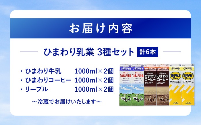 ひまわり牛乳 ひまわりコーヒー リープル 6本セット (各1000ml×2本) パック牛乳 コーヒー牛乳 ソウルドリンク  