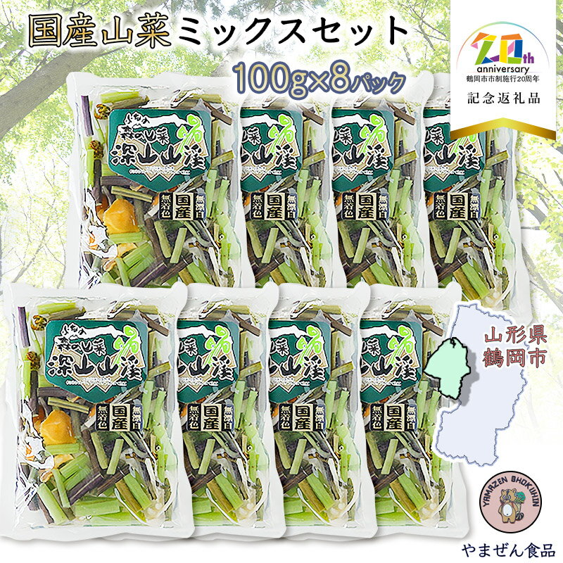 【ふるさと納税】国産山菜ミックスセット 100g×8パック K-730 【市制施行20周年記念返礼品】やまぜん食品