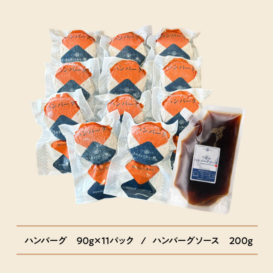 【令和7年10月発送】さんきょうみらい豚 ”ふんわりやわらか” ハンバーグセット(90g×11P、ソース200g付) 【 豚肉 国産 肉 豚 おかず 惣菜 ハンバーグ 】 [D00101r710] 【