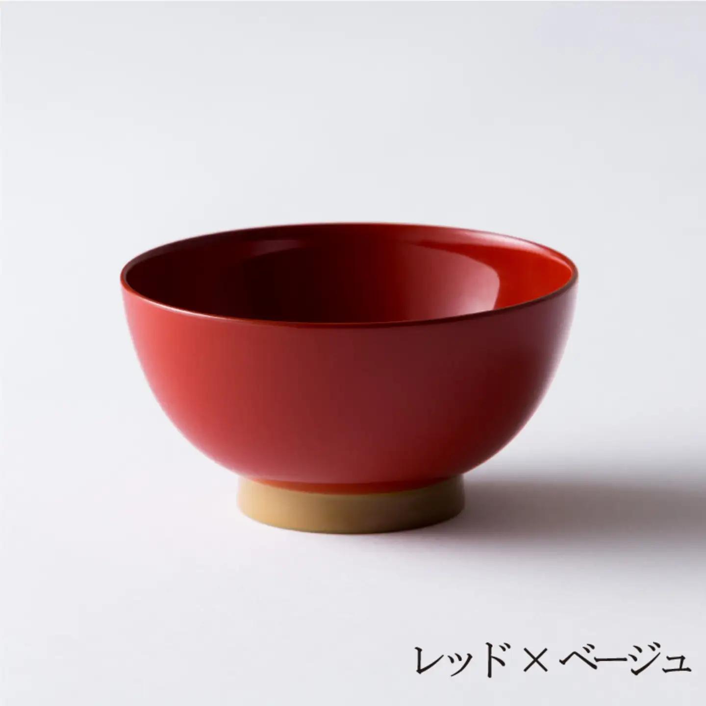 【数量限定・在庫限りで受付終了】aisomo cosomo 飯椀　食卓を彩る飯椀＜100%天然漆＞【老舗塗師屋創業230年】レッド×ベージュ