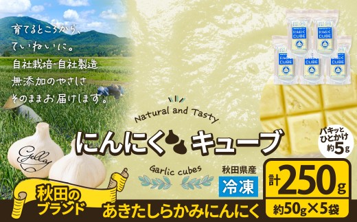 【あきたしらかみにんにく】にんにくCUBE 250g（1袋約50ｇ×5袋）75P3206　/ にんにく ニンニク 東北 秋田 大館 国産 薬味 スタミナ 野菜 お得 250g キューブ 冷凍 すりおろしにんにく おろしにんにく ガーリック ガーリック 小分け 便利