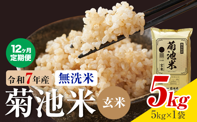 【12ヶ月定期便】熊本県産 菊池米 玄米 無洗米 5kg 1袋5kg 米 お米 令和7年産 九州産 熊本県産 送料無料《お申込み翌月に出荷予定》玄米 米---026-3122mo12---