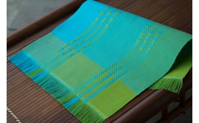 ★沖縄伝統の手織り商品★【機織工房しよん】グーシ花織花瓶敷（青系）【価格改定】