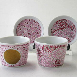 ARITA PORCELAIN LAB (アリタポーセリンラボ) JA蛸唐草&格子丸紋 蕎麦猪口&薬味皿ペアセット 有田焼 そば猪口 そばちょこ 豆皿 A55-163