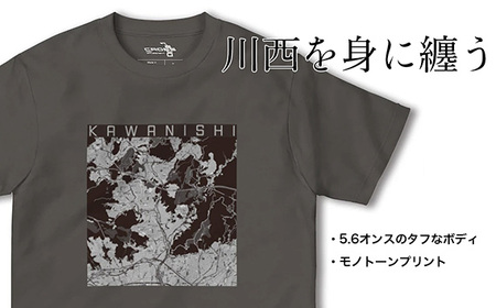 【川西】地図柄ヘビーウェイトTシャツ（チャコール）3XLサイズ［No.333-06］