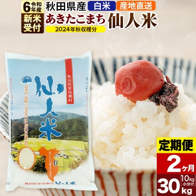 令和6年産新米受付【定期便2ヶ月】あきたこまち「仙人米」白米 30kg|07_nas-113002