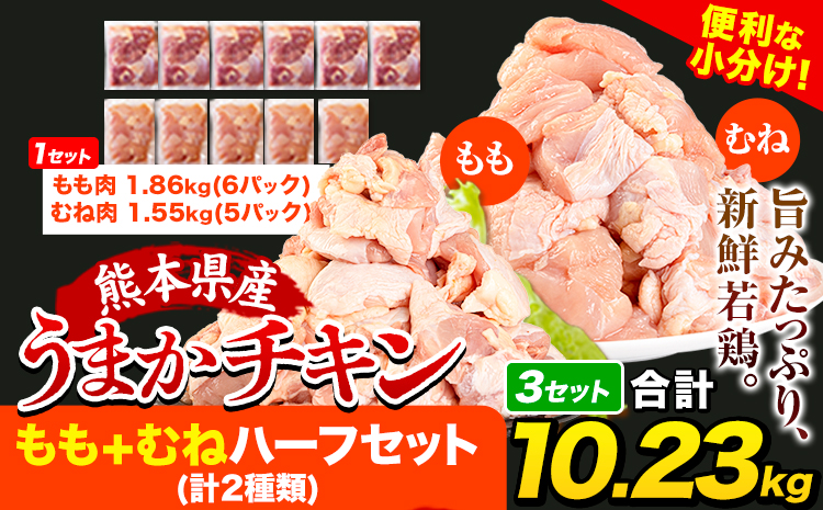 うまかチキン もも+むねハーフセット(計2種類) 合計10.23kg 3.41kg×3セット《9月上旬-9月末頃出荷》ふるさと納税 肉 とり とり肉 とりむね 鳥もも肉 小分けバック 鳥 とりもも 冷凍 定期 大容量 もも肉 簡易包装