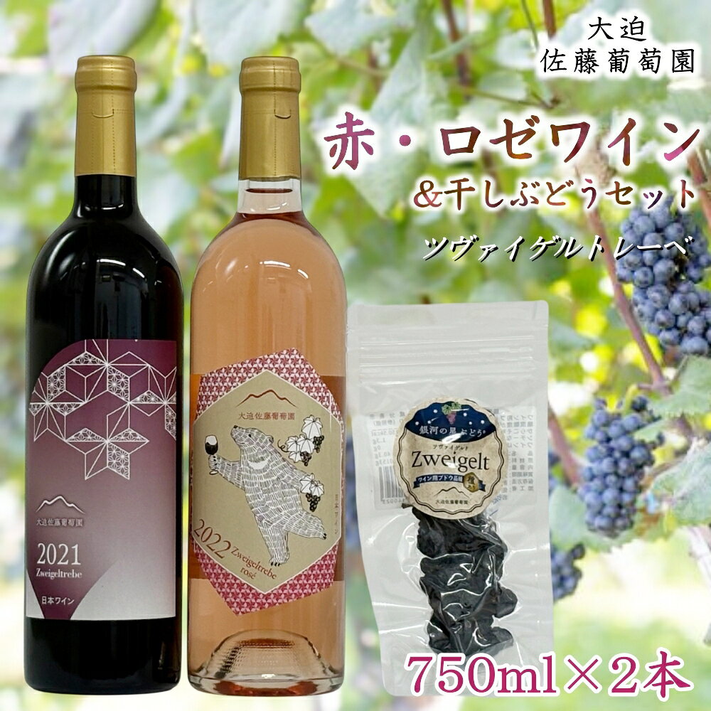 【ふるさと納税】ツヴァイゲルトレーベ2本（赤・ロゼ）＆干しぶどうセット 大迫佐藤葡萄園