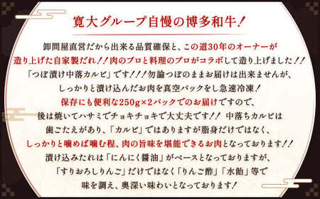 自家製たれ漬けに漬け込んだ 博多和牛 中落カルビ 約500g（約250g×2パック）中落ちカルビ カルビ 牛肉 肉 博多和牛 自家製たれ 冷凍 福岡県産
