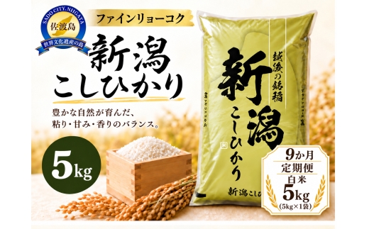 【9か月定期便 令和8年産】 《食味鑑定士厳選》新潟県佐渡産コシヒカリ 合計45kg（5kg＝5kg×1袋を毎月お届け全9回） | 新潟県産コシヒカリ 新潟産コシヒカリ 佐渡島産コシヒカリ 佐渡産こしひかり お米 米 こしひかり 白米 精米 おこめ コメ 5キロ 定期便 にいがた さど 新潟県 佐渡市
